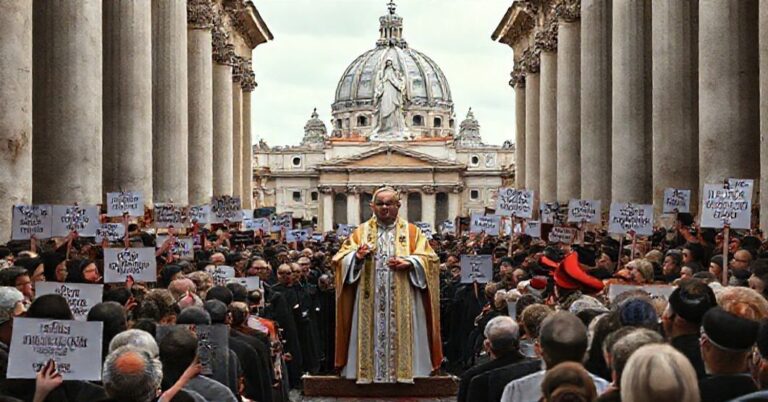 Tradycyjni katolicy sprzeciwiają się modernistycznym naukom rzekomego papieża Leona XIV podczas przemówienia na Placu św. Piotra
