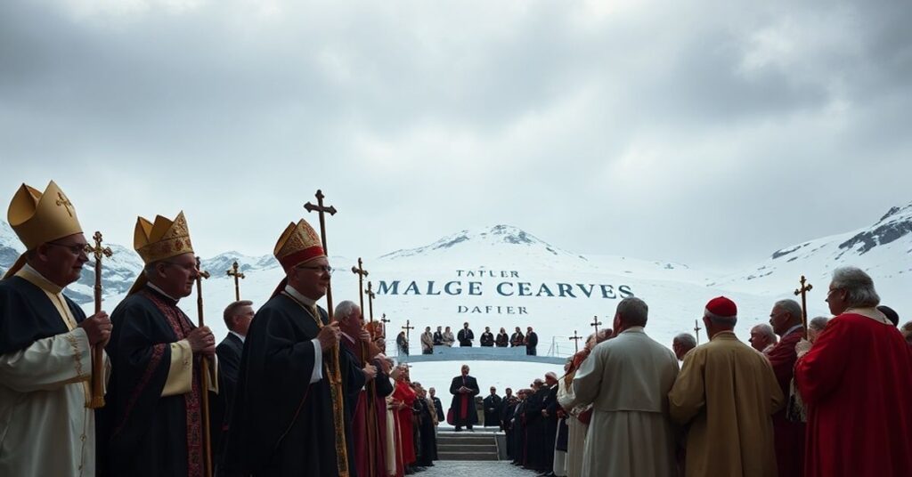 Grupa katolików protestuje przeciwko globalistycznej apostazji Marka Carneya w Davos.
