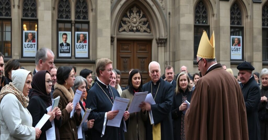 Grupa katolików prezentujących petycję w kościele katolickim w Niemczech przeciwko ideologii LGBT w szkołach.