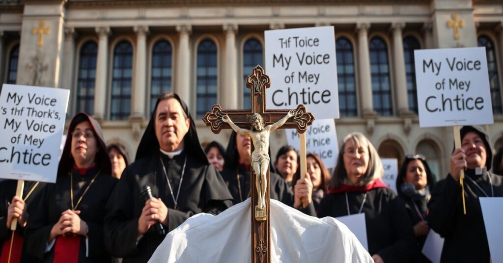 Katyliccy aktywisci protestują przed budynkiem Parlamentu Europejskiego przeciwko rezolucji aborcyjnej.