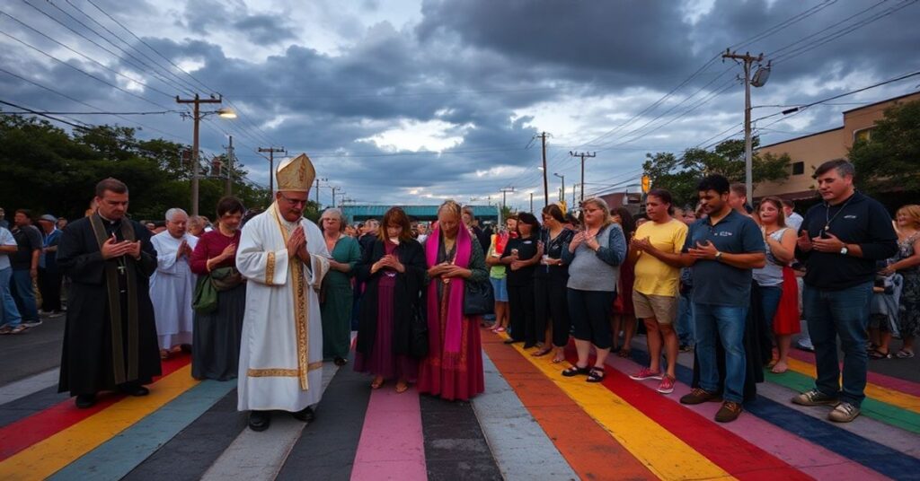 Procesja katolicka modlącą się przed satanistycznymi chodnikami w San Antonio
