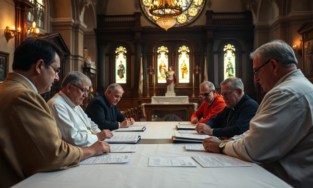 Grupa katolików studiuje kontrowersyjne raporty synodalne w tradycyjnym kościele