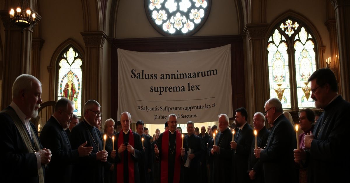 Grupa katoliców tradycjonalistów modli się w kościele przed obrazem Matki Boskiej w protest przeciwko modernistycznej komisji biskupów