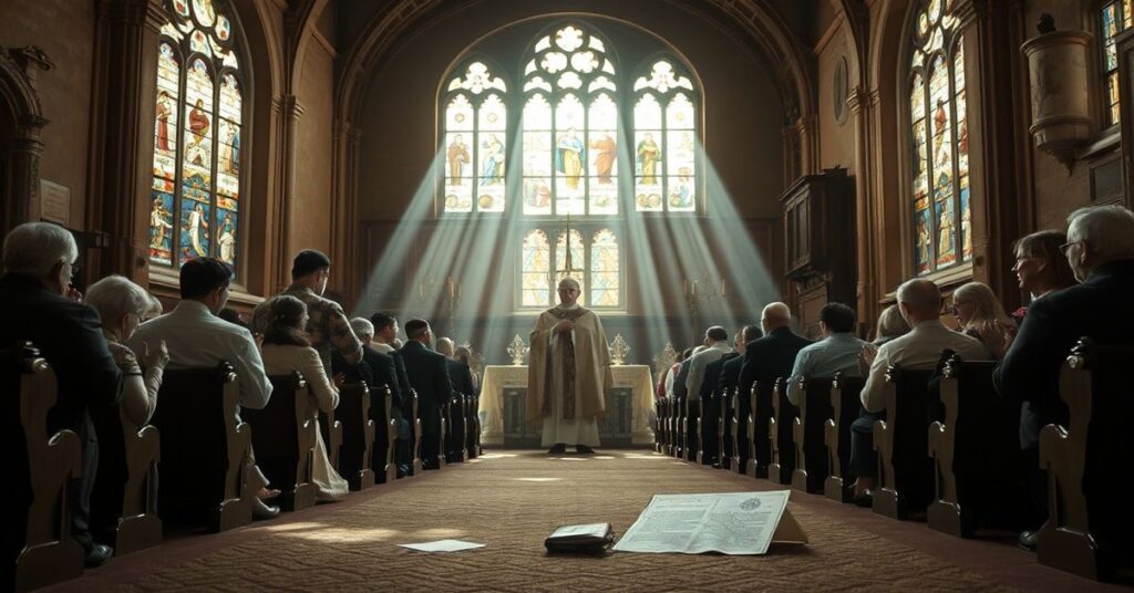 Tradycyjni katolicy modlący się w świątyni w czasie prześladowań przez lewicowe SPLC