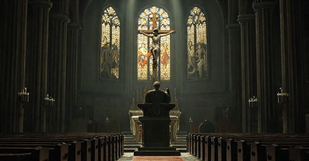 Wnętrze katowickiej archikatedry Chrystusa Króla podczas kontrowersyjnej homilii Andrzeja Przybylskiego