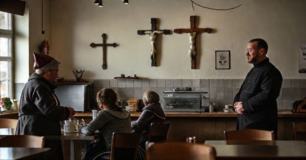 Wnętrze kawiarni "Manufaktura Pietraszki" w Kielcach - brak duchowej opieki nad niepełnosprawnymi