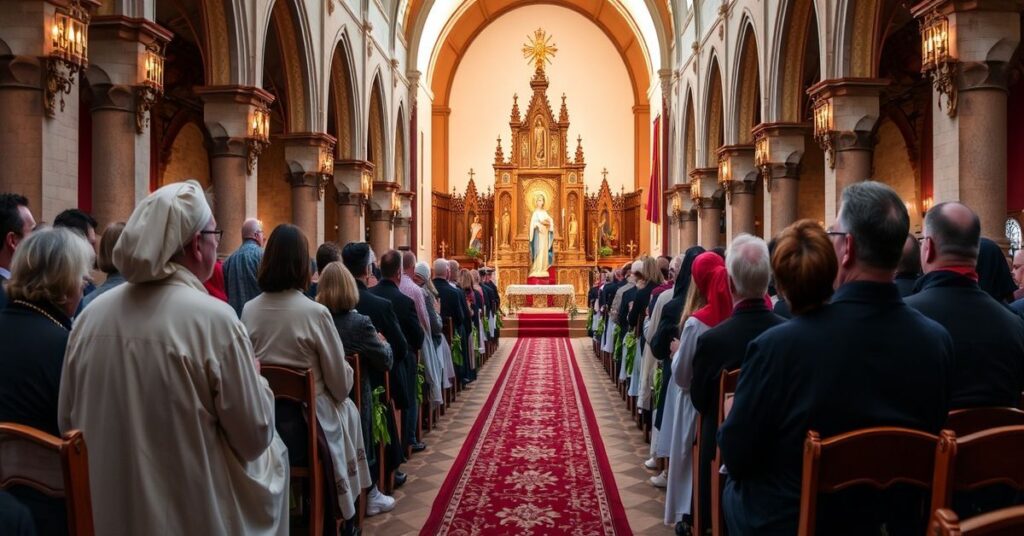 Wierni modlą się przed trydenckim ołtarzem podczas kolekty wielkopiątkowej w Ziemi Świętej.