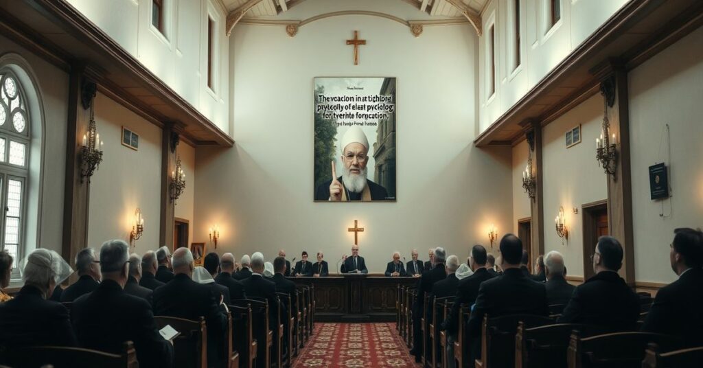 Uroczysta sala kongregacyjna w Piekarach Śląskich podczas konferencji posoborowej o powołaniach z perspektywy psychologii rodzinnej.