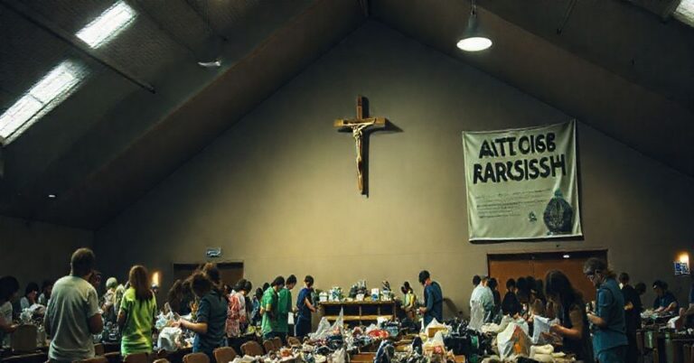 Wnętrze kościoła przekształconego w świecki ośrodek społeczny z nagrodami dla 'Aktywnej Parafii'