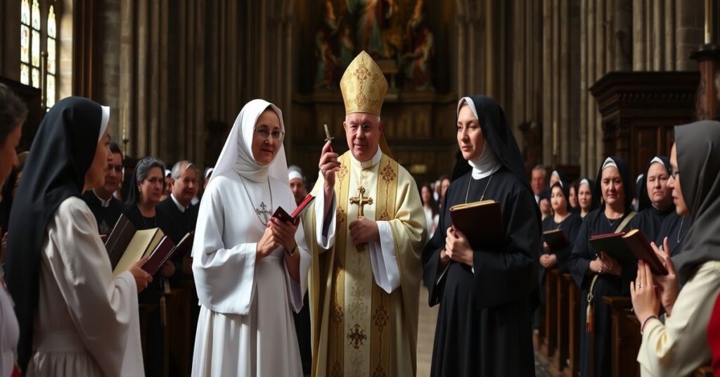 Konsekracja dziewic w Katedrze Warszawsko-Praskiej przez biskupa Romualda Kamińskiego bez habitów i wspólnoty klasztornej.