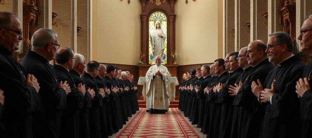 Biskup Krzysztof Wętkowski konsekruje kapłanów diecezji włocławskiej Matce Bożej w Uniejowie - ceremonia w tradycyjnym kościele z przerażającym kontrastem piękna gestu i duchowej pustki Kościoła posoborowego