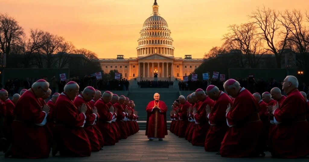 Konsekracja biskupów amerykańskich Sercu Jezusowemu przed Kapitolem USA podczas Tygodnia Wolności Religijnej – symboliczna dekoracja bez duchowej treści