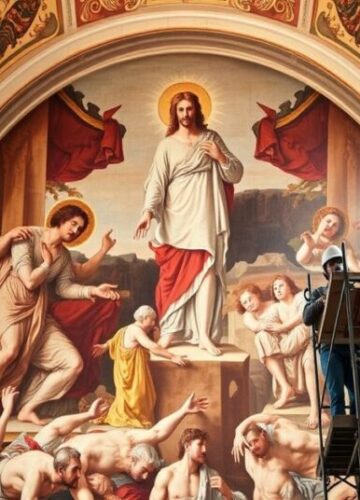 Konserwacja "Sądu Ostatecznego" w Kaplicy Sykstyńskiej - zachowanie sacrum czy jego profanacja? Konserwacja fresku "Sąd Ostateczny" w Kaplicy Sykstyńskiej - zespół konserwatorów pracuje na rusztowaniu przy odnowieniu dzieła sztuki