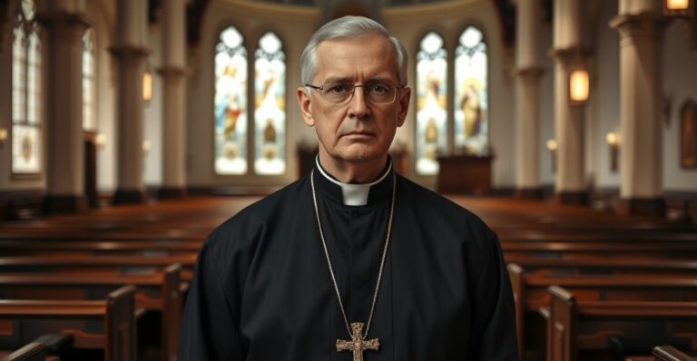 Konserwatywny katolicki ksiądz w kościele krytykujący modernistyczną konferencję o Laudato Si'