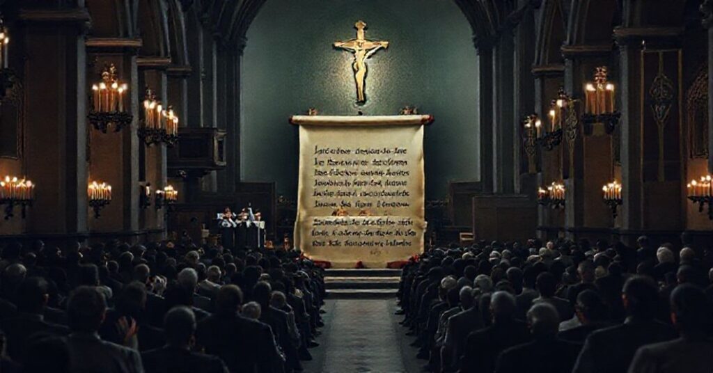 Tradycyjny wnętrze kościoła z mszy świętej, kontrastujące z wspomnianymi w artykule nowoczesnymi zabiegami liturgicznymi