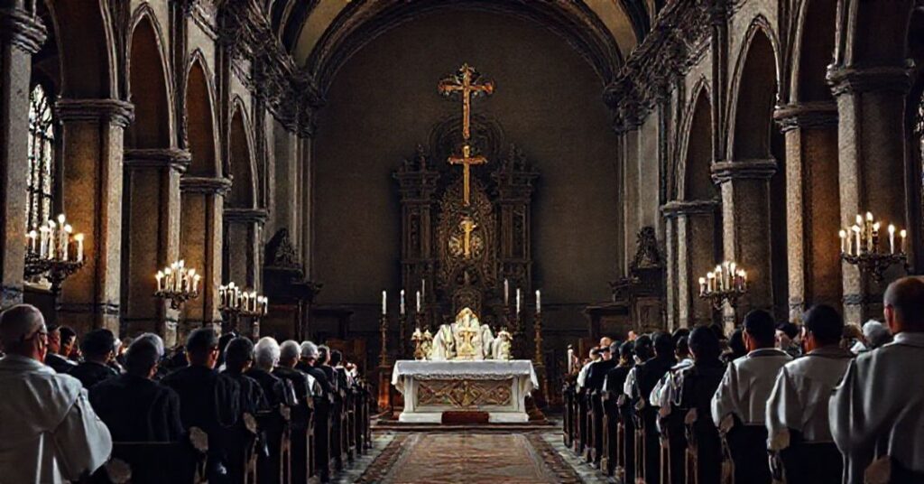 Tradycyjna katolicka msza w historycznym kościele w porównaniu z nowo-modernistycznym spektaklem liturgicznym.