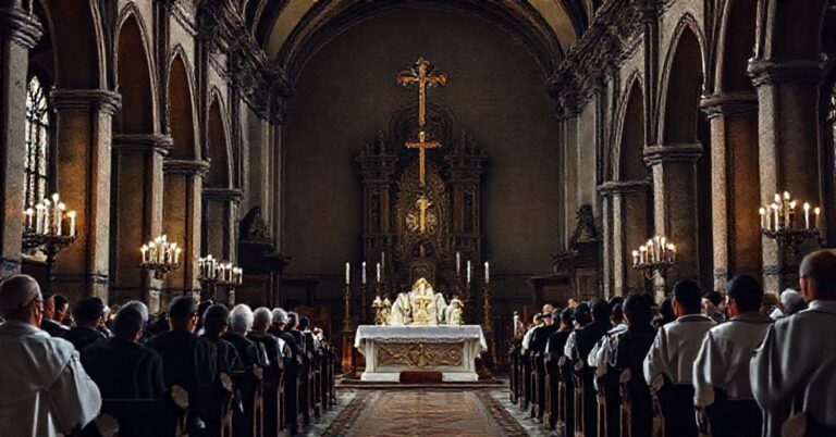 Tradycyjna katolicka msza w historycznym kościele w porównaniu z nowo-modernistycznym spektaklem liturgicznym.