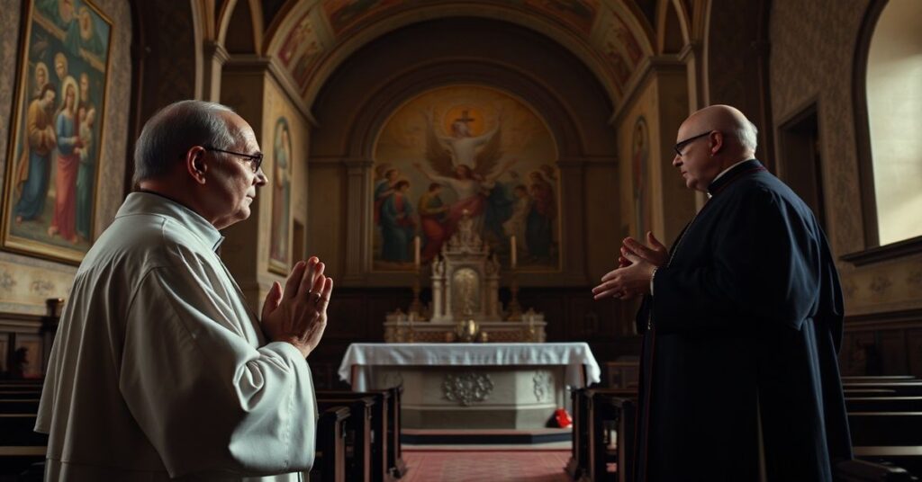 Sobór Wszystkich Świętych w Krakowie - tradycyjny kapłan modli się w kaplicy podczas nabożeństwa Drogi Światła prowadzonego przez „kardynała” Grzegorza Rysia.