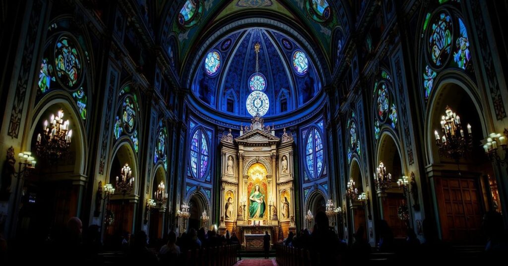 Ilustracja przedstawiająca "papieża" Leona XIV podczas wizyty z Biblią Borso d'Este, ukazaną jako dzieło sztuki z perspektywy tradycyjnego katolicyzmu sedevacantystów.