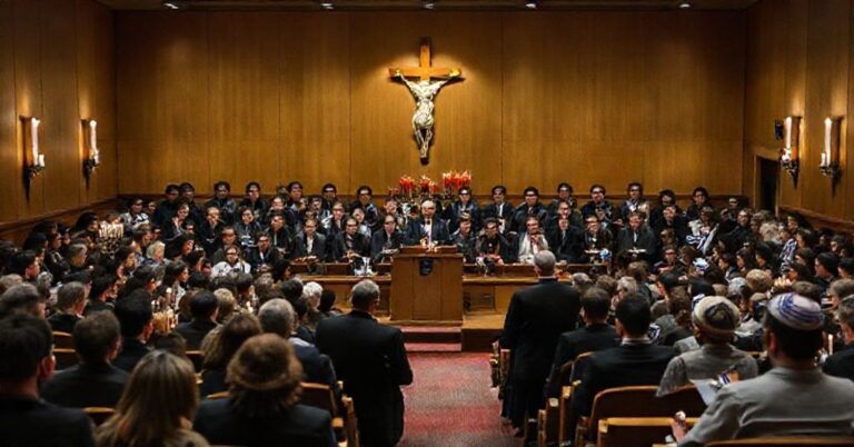 Sala wykładowa na KUL podczas kontrowersyjnego wydarzenia interreligijnego z udziałem studentów żydowskich i "ks." Pawła Rytel-Andrianika