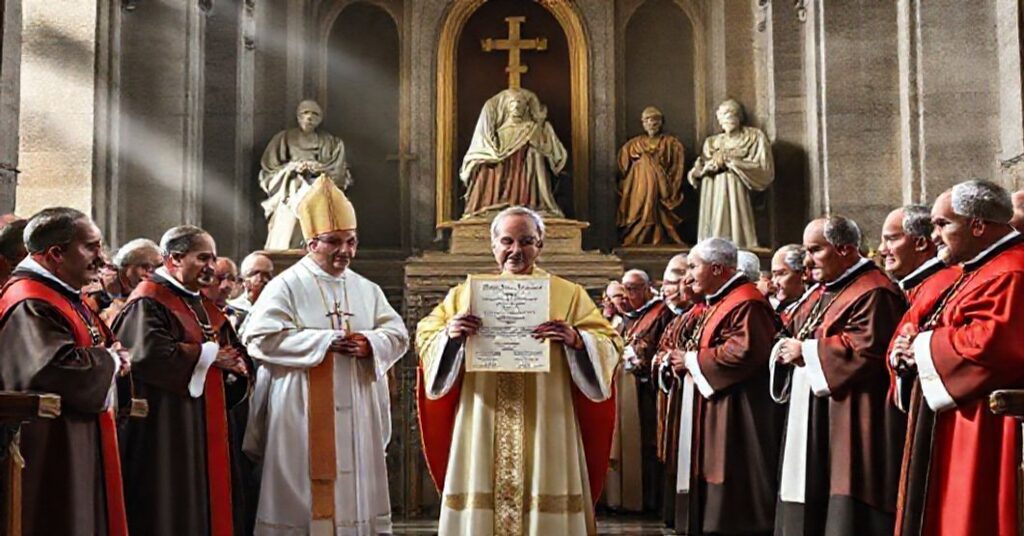 Solemne katolickie zdjęcie przedstawiające kontrowersje wokół kultu Jana Pawła II w neo-kościele