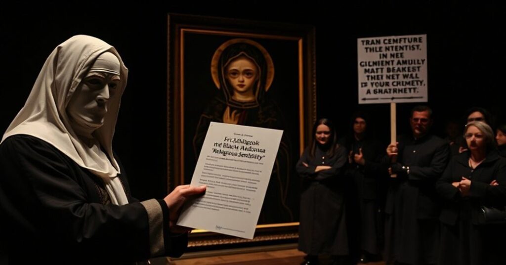 Zbezczeszczony wizerunek Matki Bożej Częstochowskiej w spektaklu "Wszyscy jesteśmy Betlehem" w Teatrze im. Stefana Jaracza w Olsztynie