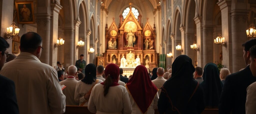 Obraz przedstawiający Jonása i Lourdes Ángel podczas przyjęcia sakramentów w katedrze w Getafe w Hiszpanii.