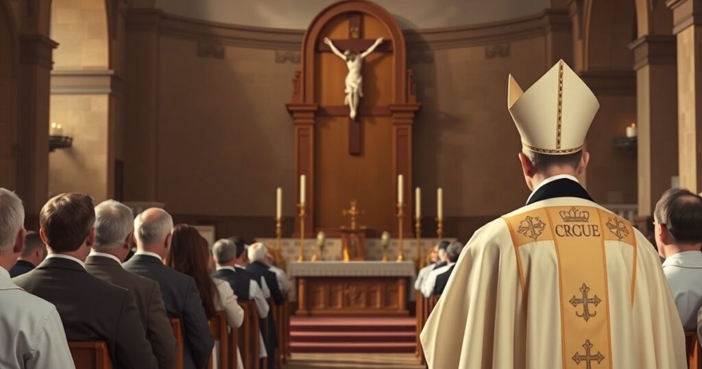 Koncepcja katolickiego kapłana przed ołtarzem, symbolizująca moralną i duchową prawdę w obliczu kryzysu cywilizacji bez Boga