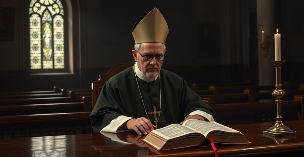 Tradycyjny katolicki ksiądz w kościele, krytyczny wobec modernistycznej teologii i ekumenizmu