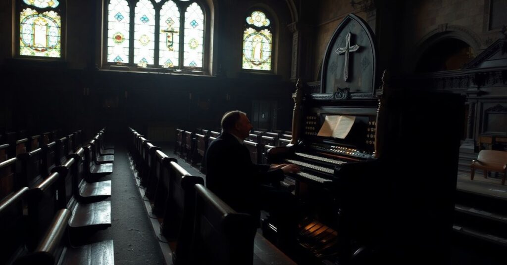 Zaniedbany wnętrze kościoła Chrystusa Króla w Gliwicach podczas koncertu organowego Davida Titteringtona