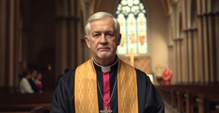 Reformer priest w habicie w sanktuarium, symbolizujący walkę z modernistycznym kryzysem w Kościele katolickim