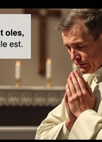 Katolicka modlitwa w tradycyjnej liturgii w krytyce modernistycznego Kościoła Uczestnicy katolickiego zgromadzenia w tradycyjnej liturgii, modlący się w katedrze, wyraz głębokiej refleksji i czci wobec prawdziwego Kościoła katolickiego.