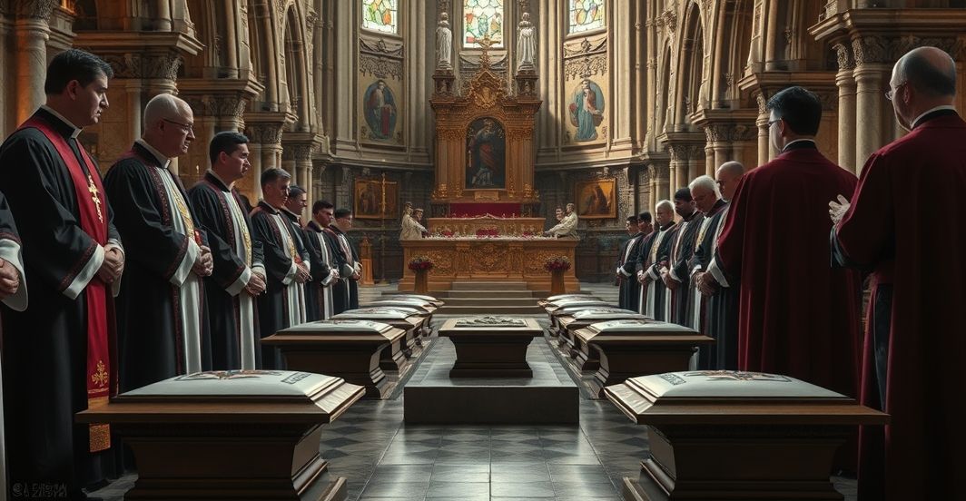 Uroczystość katolicka upamiętniająca ofiary Katynia w katedrze Szlachetne skupienie katolickich duchownych podczas uroczystości pamięci katyńskiej w katedrze