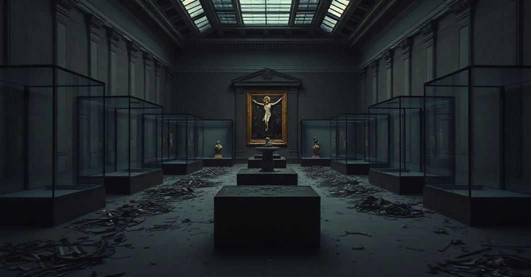 Zniszczenie Galerii Apollina w Luwrze po kradzieży dziewięciu cennych artefaktów.