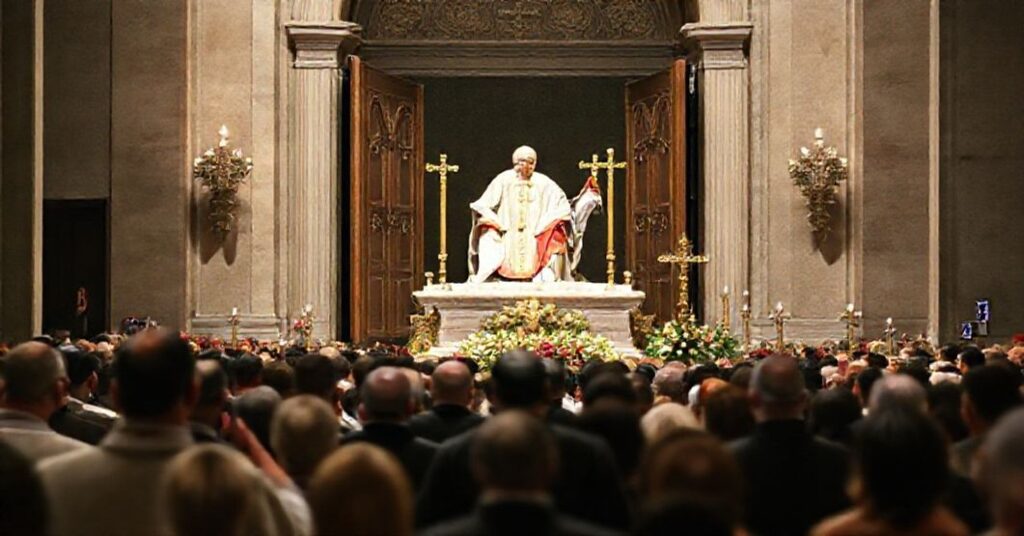 Uroczysta msza przy grobie rzekomo "świętego" Jana Pawła II, prowadzona przez "kard." Krajewskiego z partecipacją Polonijnej Rady Duszpasterskiej Europy w Basylice Św. Piotra w Watykanie.