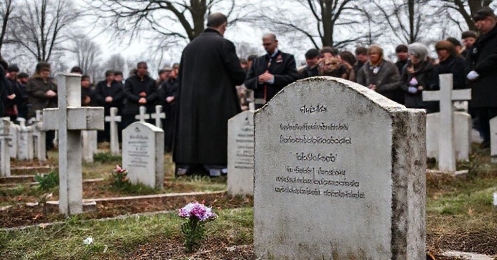 Cmentarz katolicki w Krakowie z nowymi nagrobkami zbiorowymi dla dzieci nienarodzonych; młodzi rodzice i dr Piotr Guzdek stoją przy pomnikach z sentymentalnymi napisami