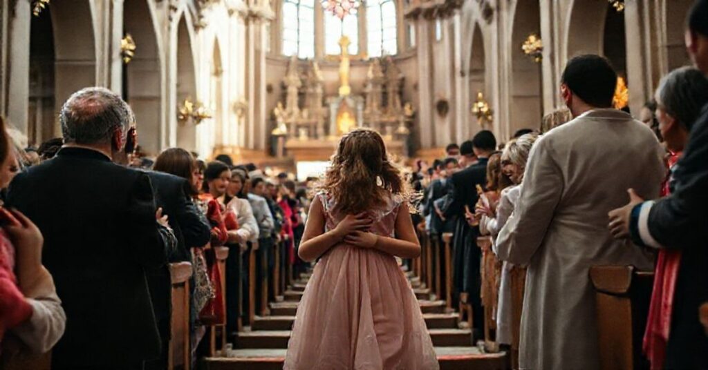 Scena w krakowskiej bazylice Mariackiej podczas modernistycznego spotkania młodzieży z „bp” Robertem Chrząszczem