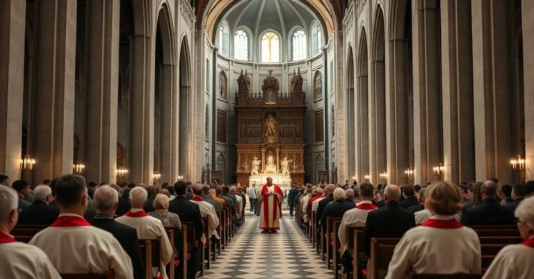 Wnętrze katedry na Wawelu z fałszywą „Eucharystią” prowadzoną przez modernistycznego hierarchę