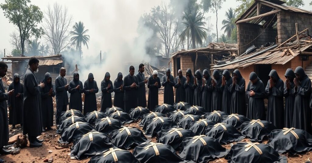 Tradycyjne katolickie pogrzebowe zebranie w nigerijskiej wiosce po ataku dżihadystów