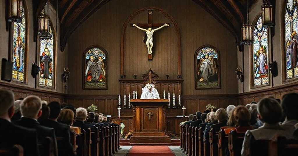 Wnętrze kościoła katolickiego w czasie Adwentu z homilią ks. Pawlukiewicza na IV niedzielę Adwentu - krytyka heretyckich interpretacji postaci św. Józefa