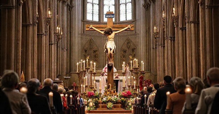 Krucyfiks Baryczków w warszawskiej katedrze podczas modernistycznej 'mszy jubileuszowej' z udziałem 'biskupa' Ludwiga Schicka