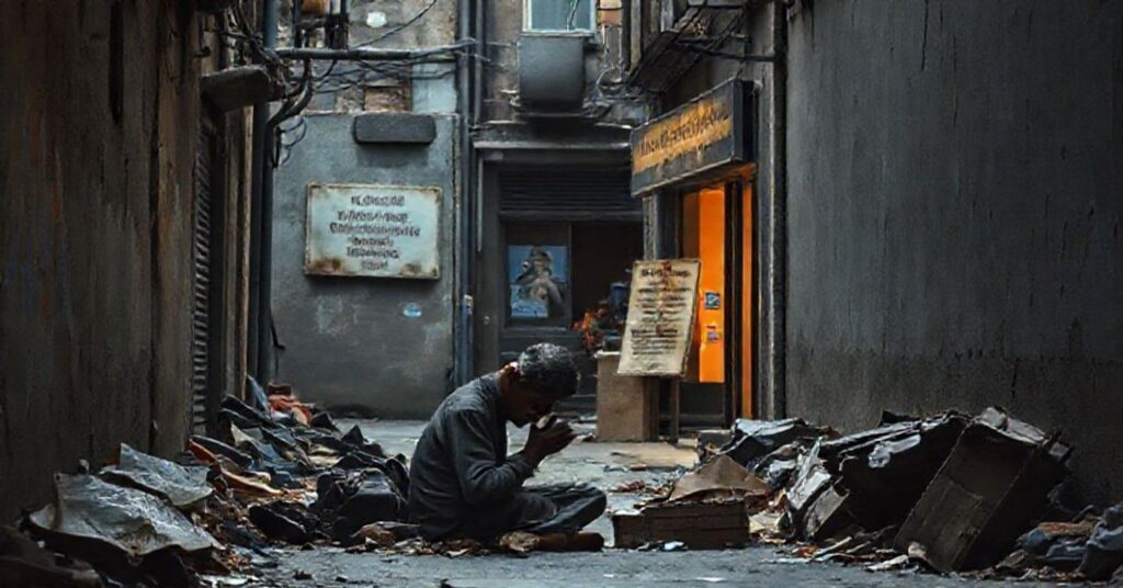 Tradycyjne katolickie przedstawienie krytyki nowoczesnej Caritas w ubogim mieście