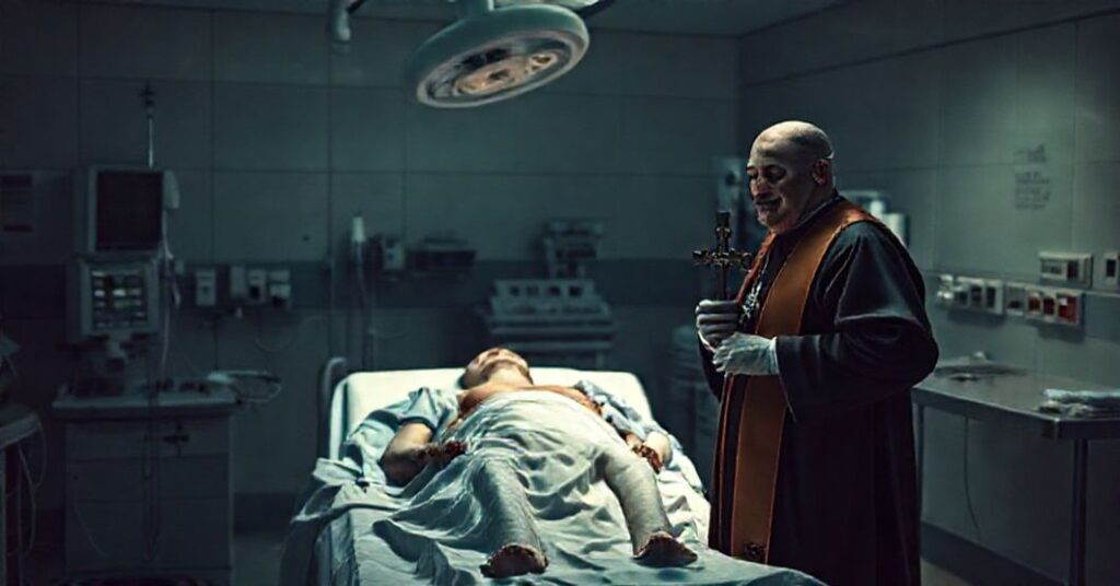 Pokoj operacyjny z pacjentem z jeszcze widocznymi znakami życia, przygotowywanym do pobrania organów w procedurze DCD