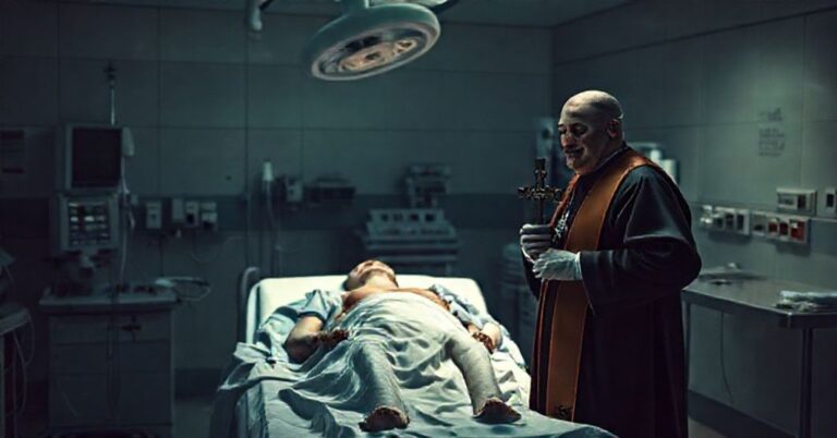 Pokoj operacyjny z pacjentem z jeszcze widocznymi znakami życia, przygotowywanym do pobrania organów w procedurze DCD