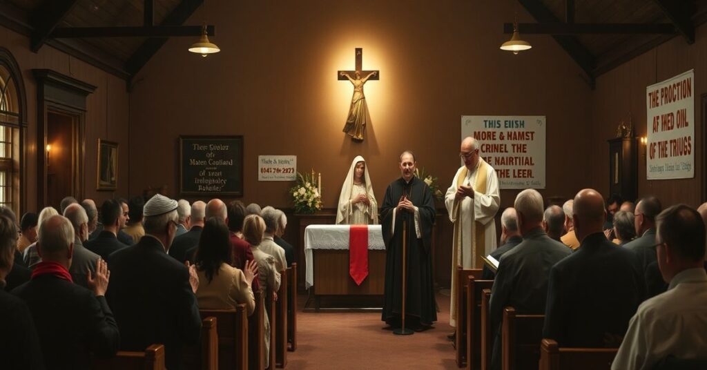 Krytyczny widok rzekomych objawień maryjnych w Champion z XIX wieku, ukazującymodernistyczną mistyfikację i teologiczne bankructwo nowego kultu