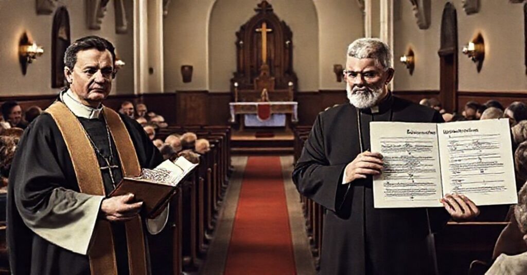 Tradycyjny scenariusz katolicki przedstawiający krytykę modernistycznych reform katechetycznych w diecezji łowickiej