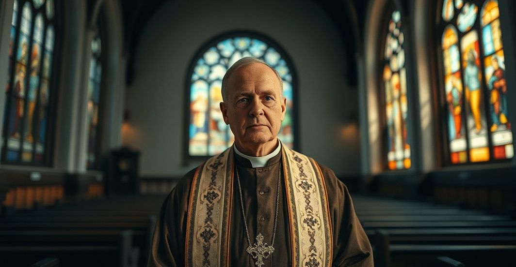 Katolicki kapłan w tradycyjnym habicie, symbolizujący kryzys i kontrowersje wewnątrz zakonu augustianów po Soborze Watykańskim II