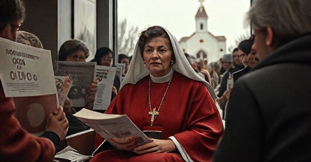 Zdjęcie przedstawia kontrowersyjny proces beatyfikacyjny Ruth Pakaluk, ukazując krytyczną perspektywę sedewakantystów wobec nowoczesnych zaburzeń w Kościele.