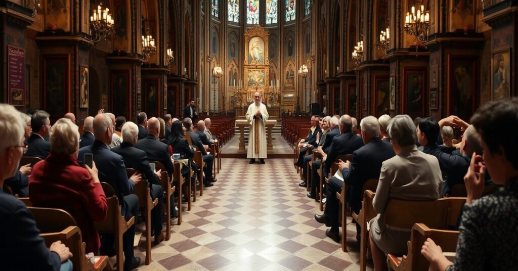 Solehny widok w bazylice licheńskiej podczas kontrowersyjnego wydarzenia poświęconego małżeństwu, prowadzonego przez "ks. " Pawła Sobczaka MSF.
