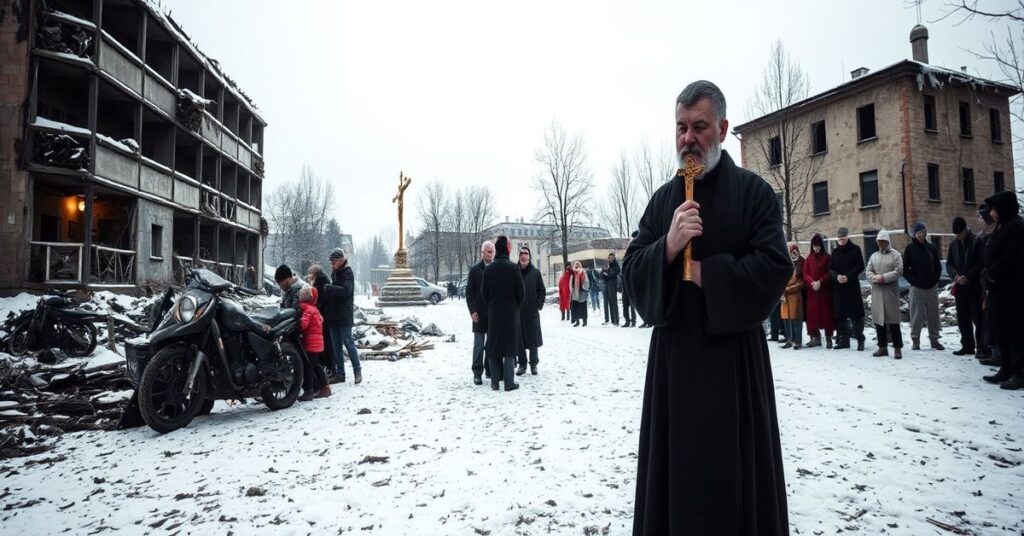 Zimne i opuszczone ulice Kijowa z ludźmi w potrzebie bez ogrzewania